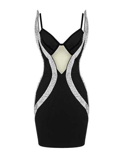 Sweetheart Spaghetti Strap Rhinestone Hourglass Mesh Panel Mini Dress