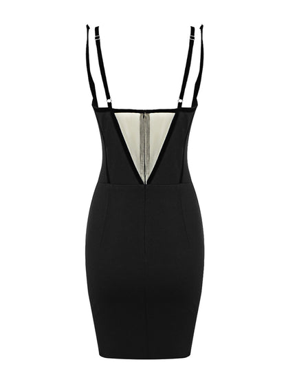Sweetheart Spaghetti Strap Rhinestone Hourglass Mesh Panel Mini Dress