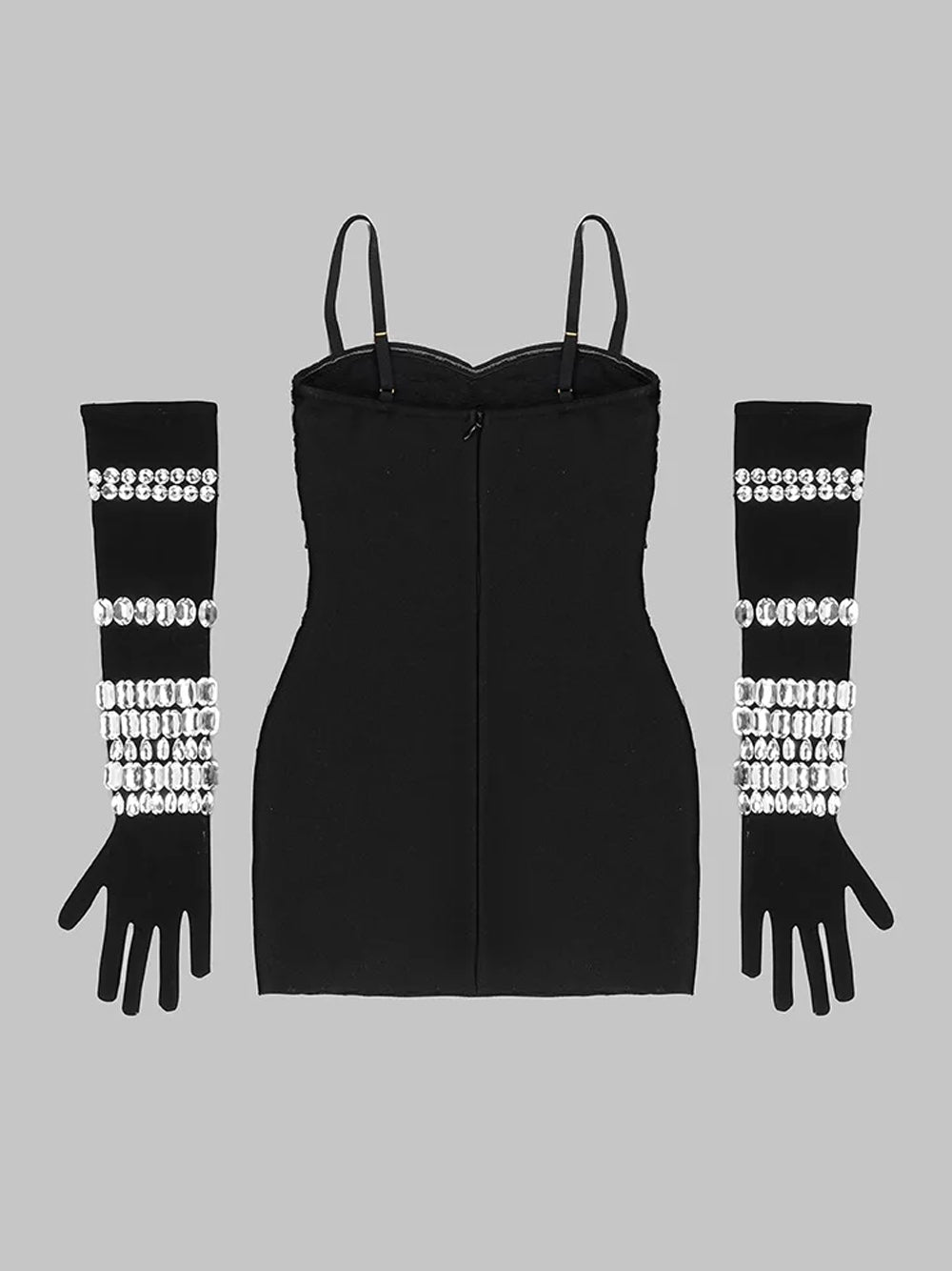 Sweetheart Spaghetti Strap Multi Gem Crystal Opera Glove Mini Dress
