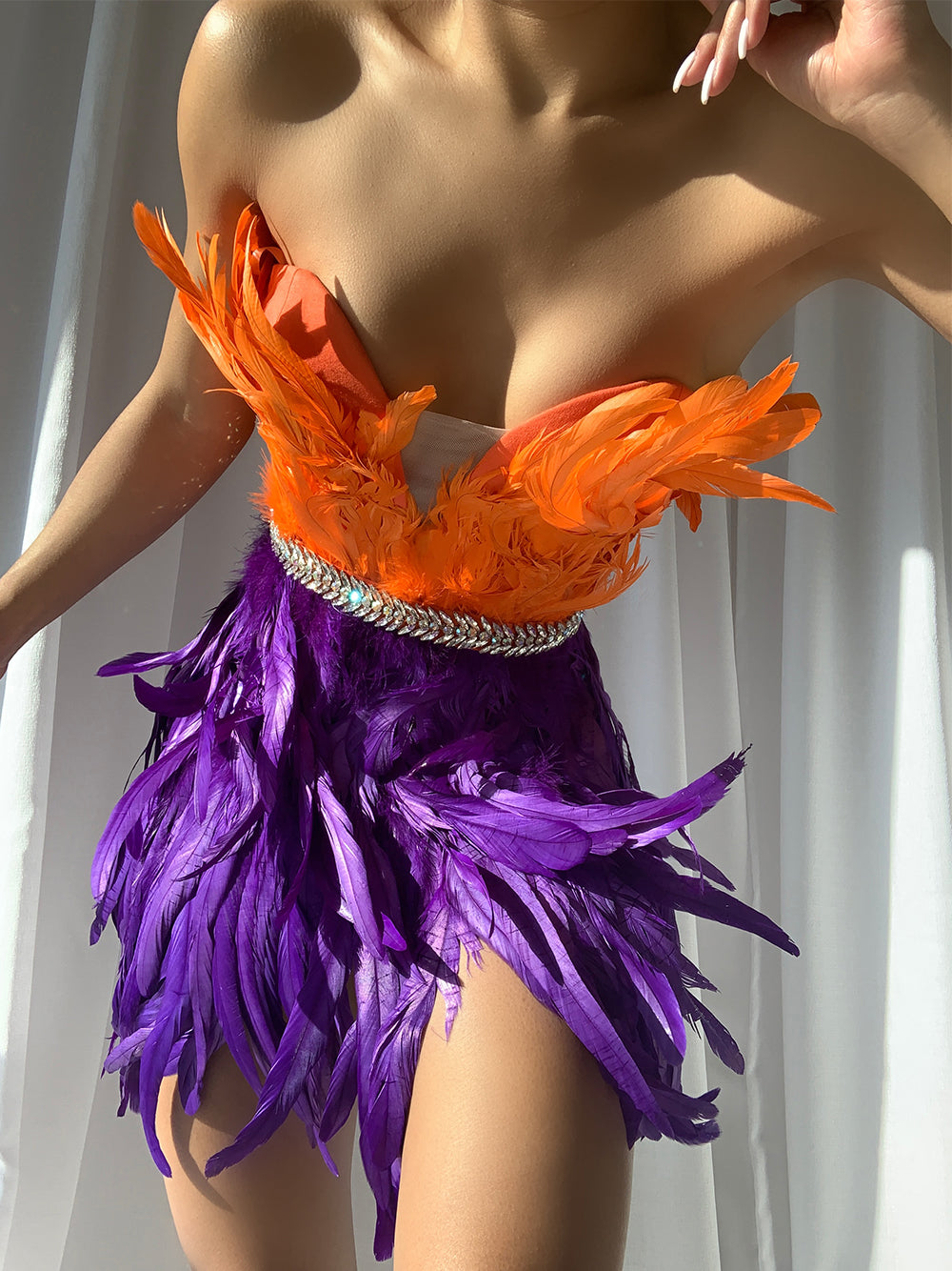 Strapless Sweetheart Sequin Feather Trim Bodycon Mini Dress