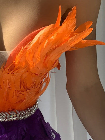 Strapless Sweetheart Sequin Feather Trim Bodycon Mini Dress