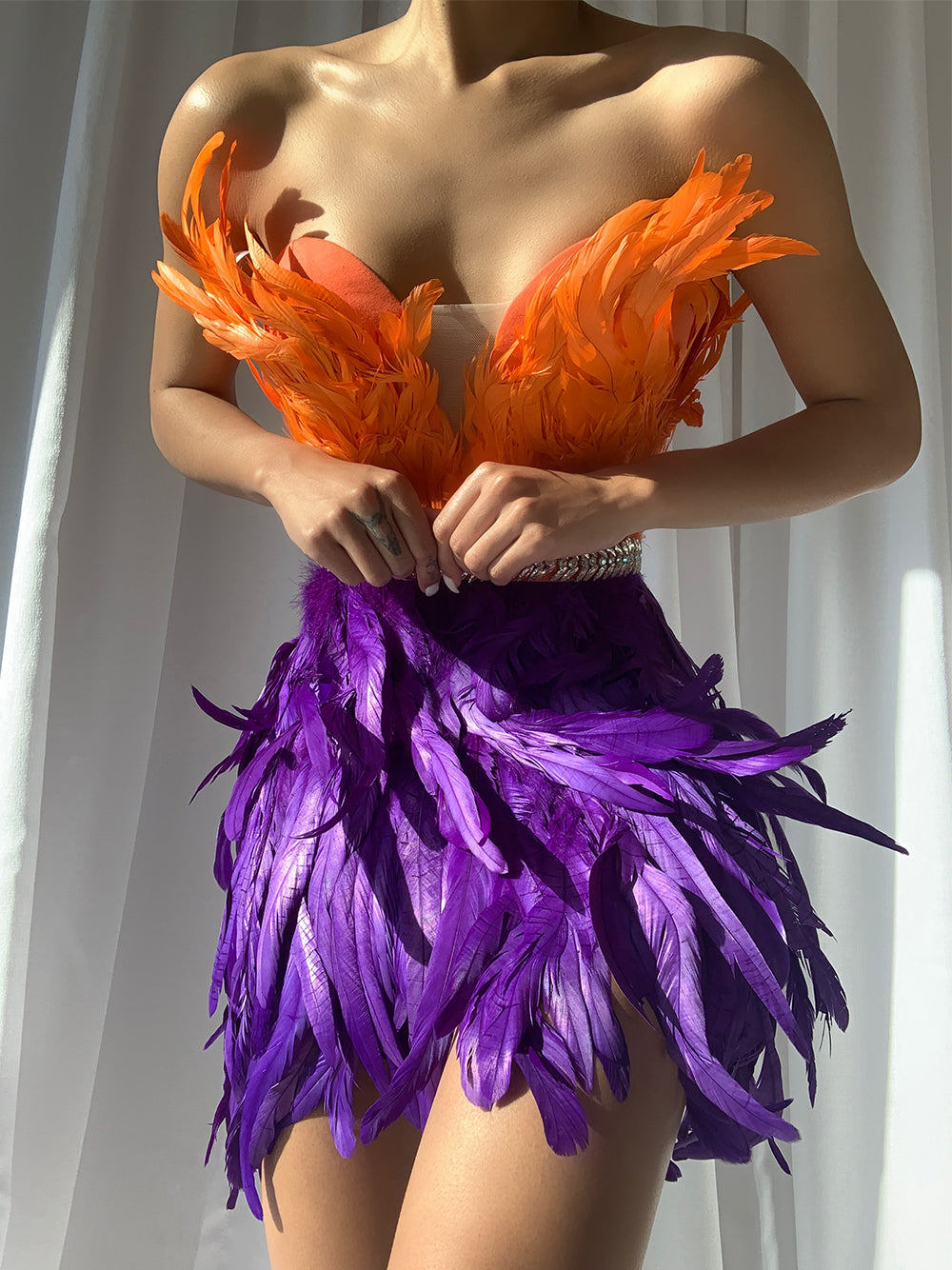 Strapless Sweetheart Sequin Feather Trim Bodycon Mini Dress