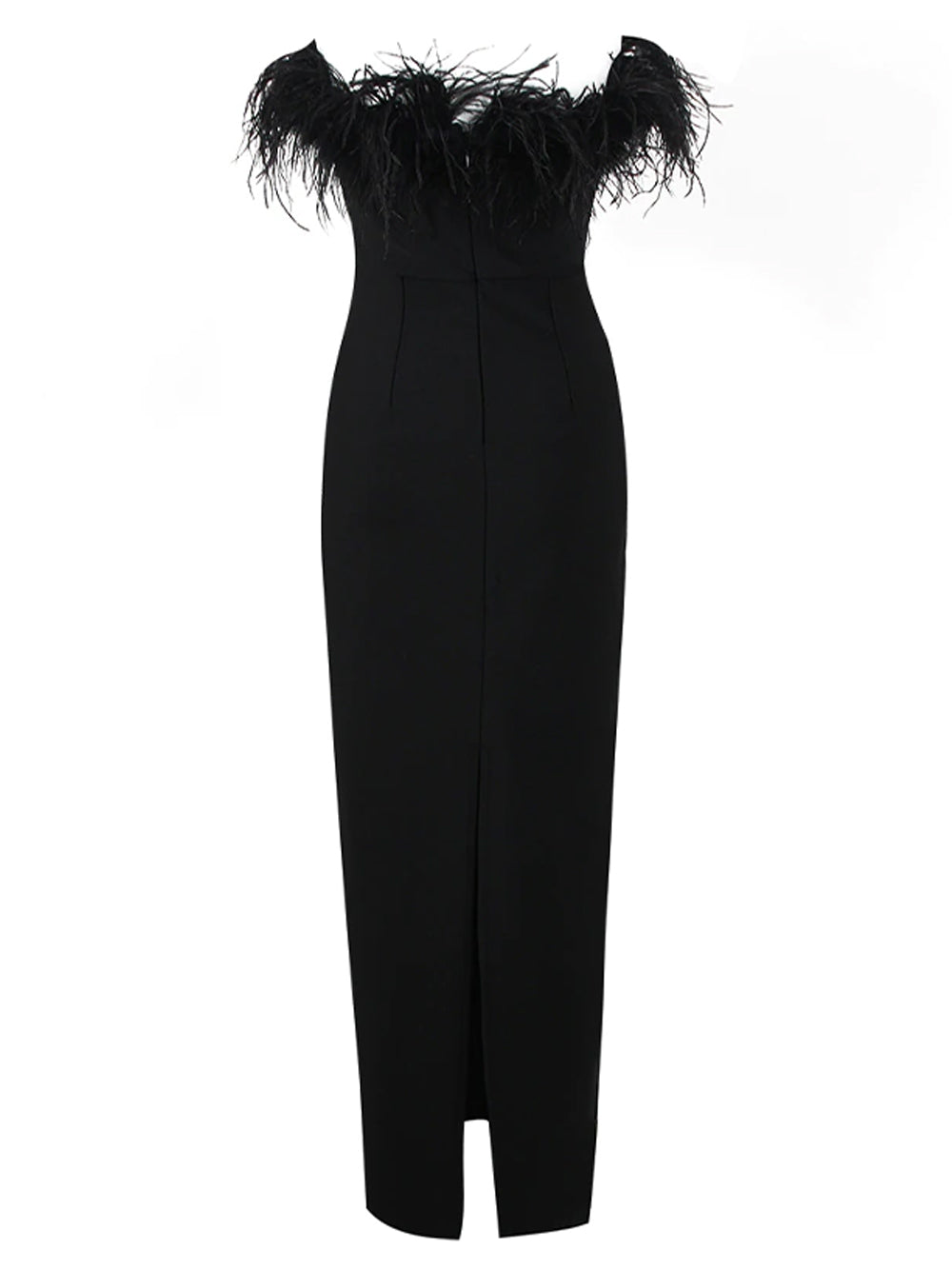 Strapless Feather Trim Tiered Maxi Dress