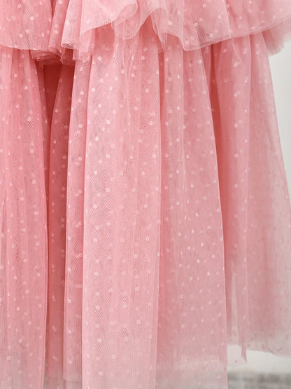 Round Neck Point D Esprit Cascading Ruffle Flared Sleeve Midi Dress
