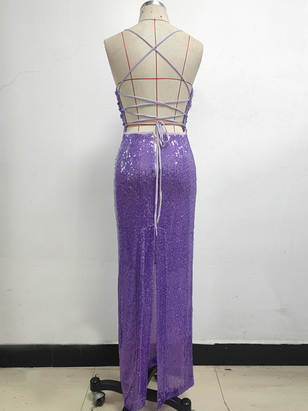 One Shoulder Sequin Draped High Slit Maxi Dress 2