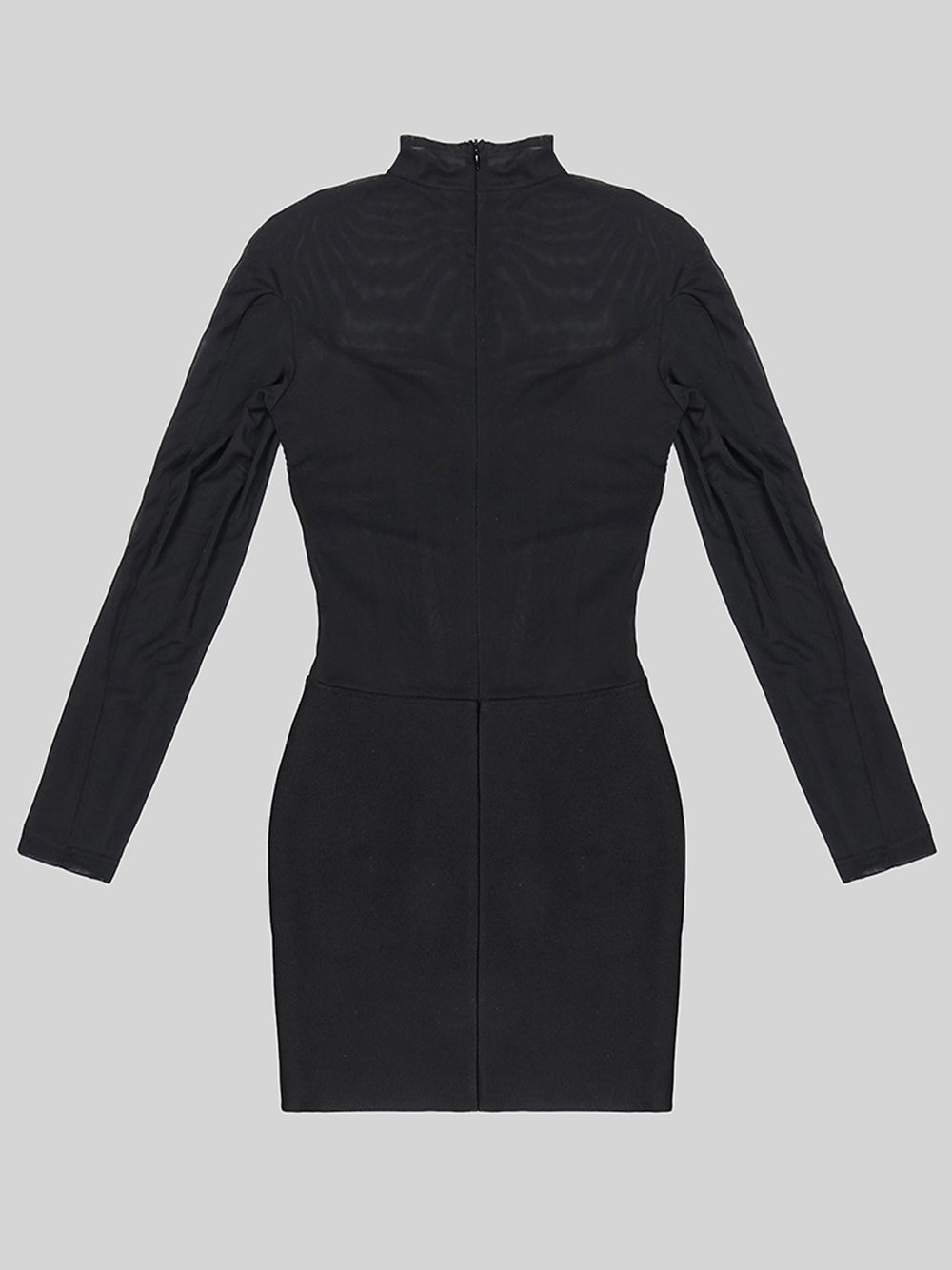 Mock Neck Corset Panel Mesh Insert Long Sleeve Bodycon Mini Dress