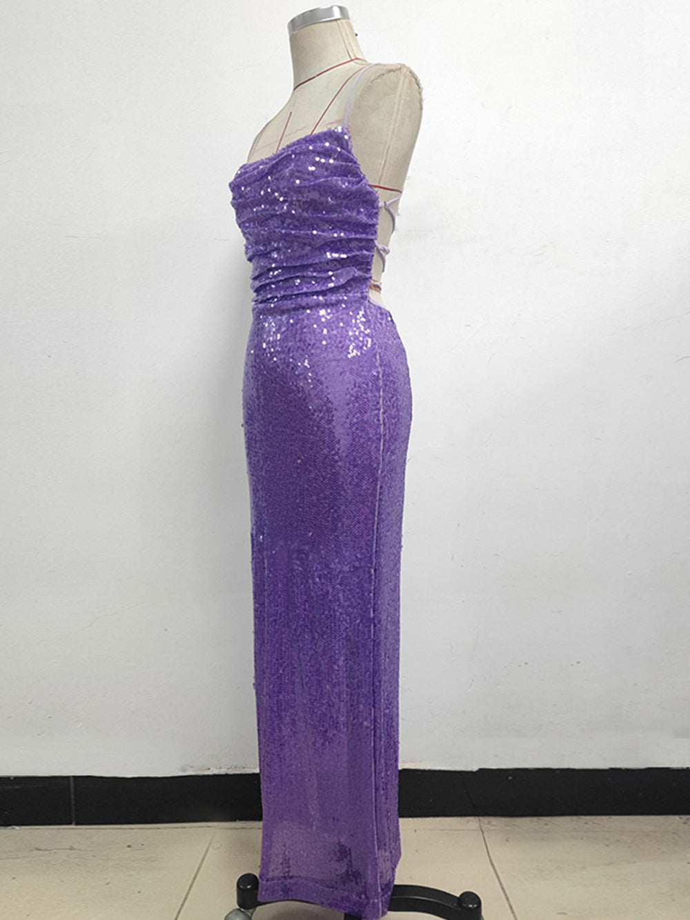 One Shoulder Sequin Draped High Slit Maxi Dress 2