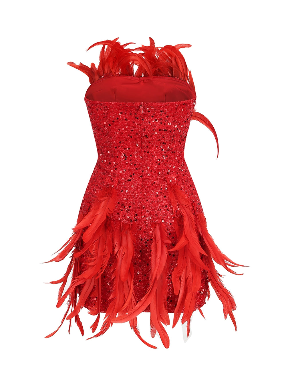 Strapless Sequin Feather Trim Bodycon Mini Dress