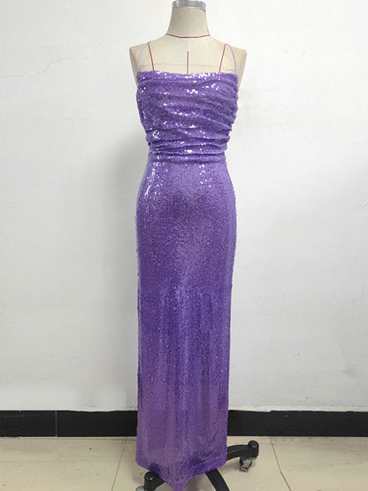 One Shoulder Sequin Draped High Slit Maxi Dress 2
