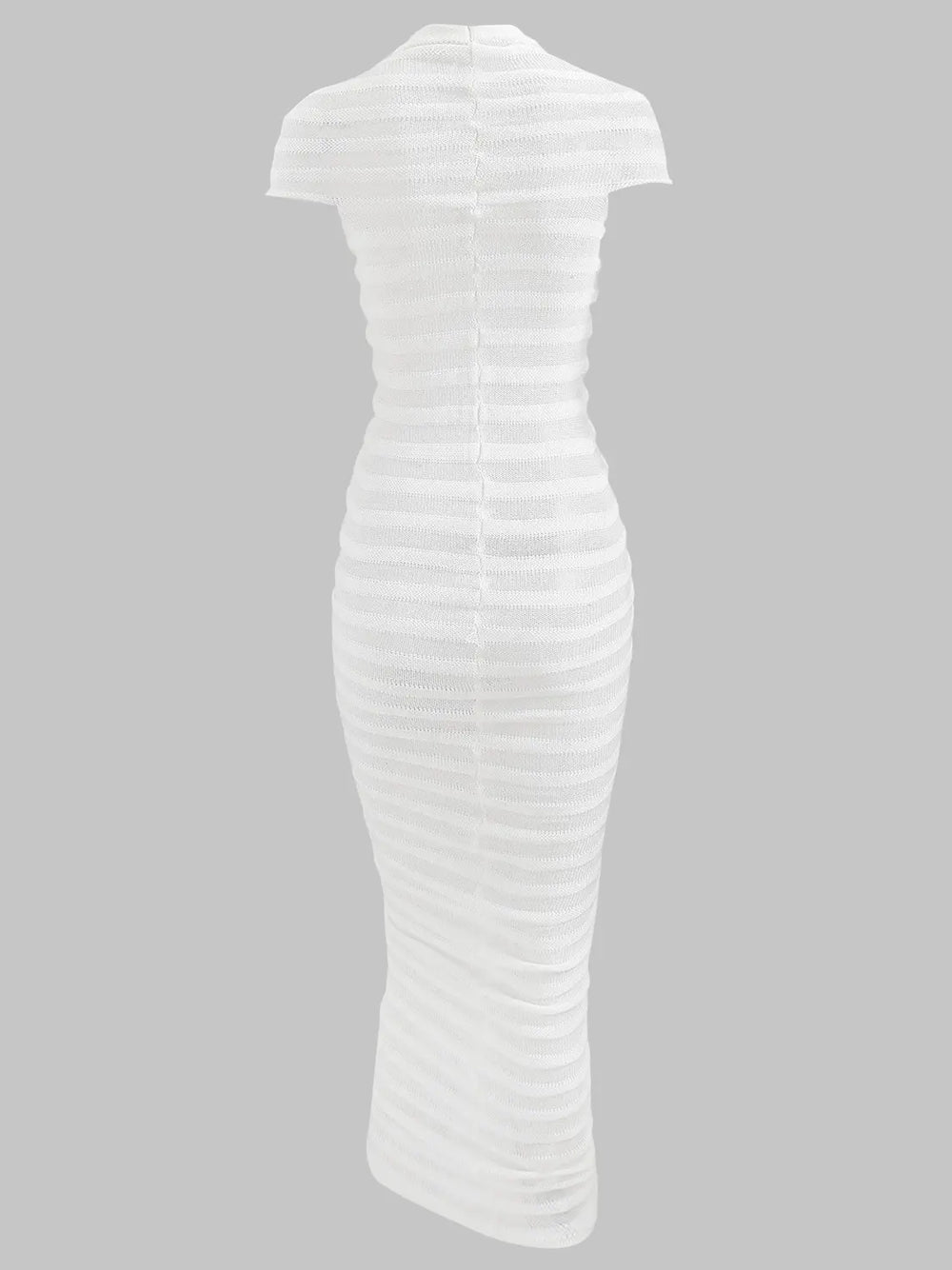 Mock Neck Pointelle Rib Knit Center Panel Cap Sleeve Midi Dress
