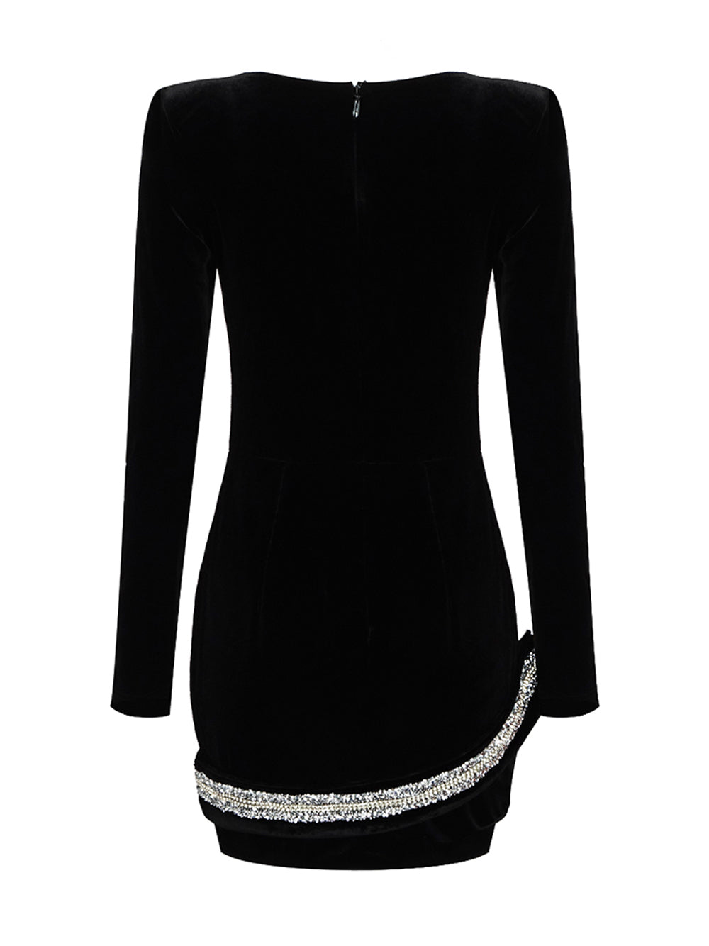 Velvet Long Sleeve Mesh Panel Rhinestone Snake Bodycon Mini Dress