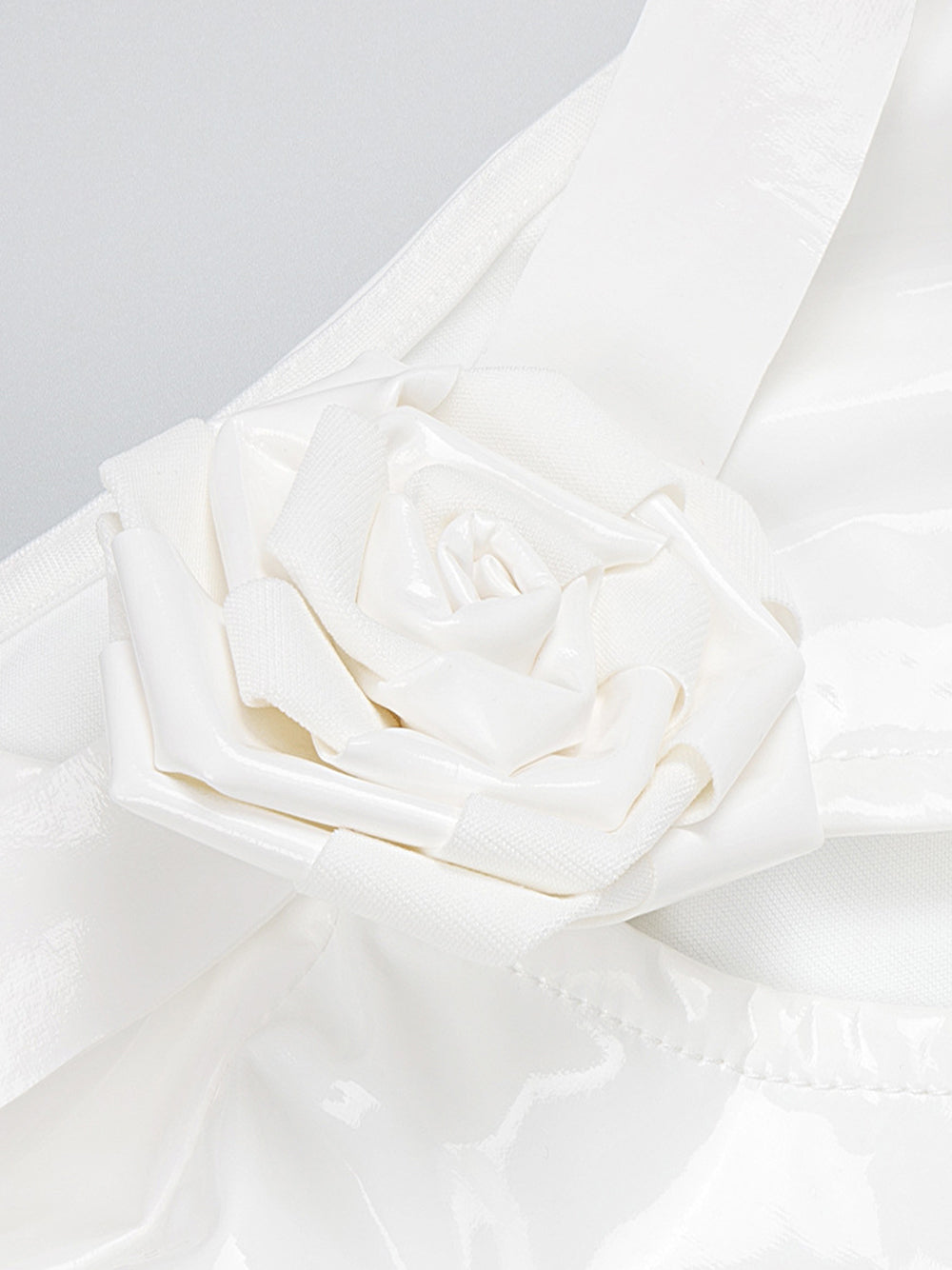 Sleeveless 3D Rosette Glossy Patent Column Maxi Dress