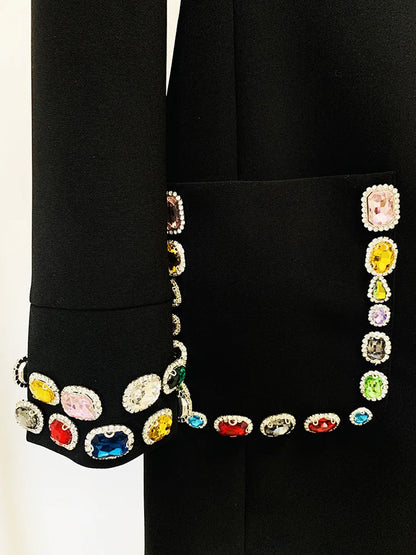 Mock Neck Multi Gem Embellished Patch Pocket Shift Mini Dress