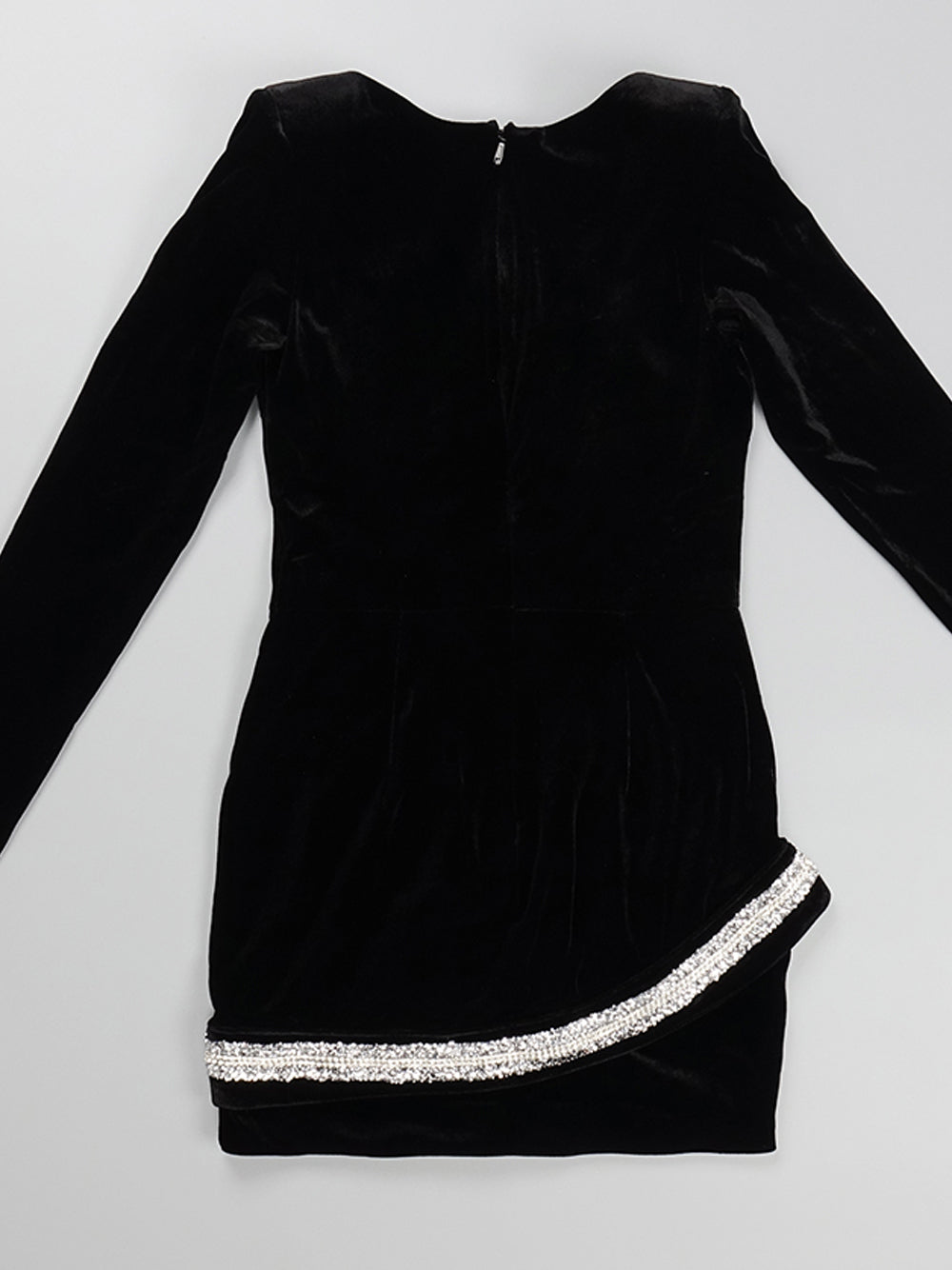Velvet Long Sleeve Mesh Panel Rhinestone Snake Bodycon Mini Dress