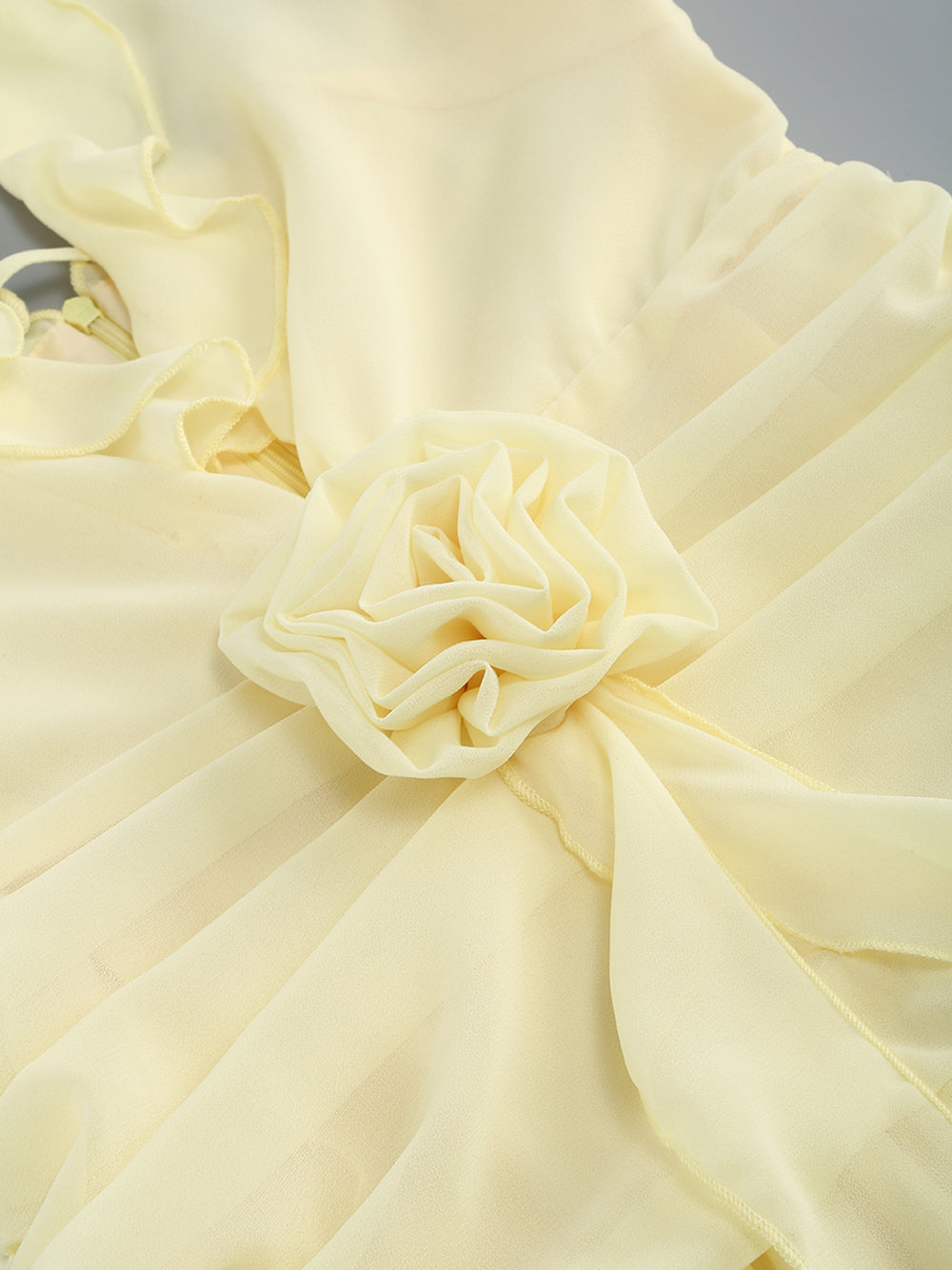Halter Neck Ruffle Trim 3D Rosette Waist Tiered Flare Mini Dress
