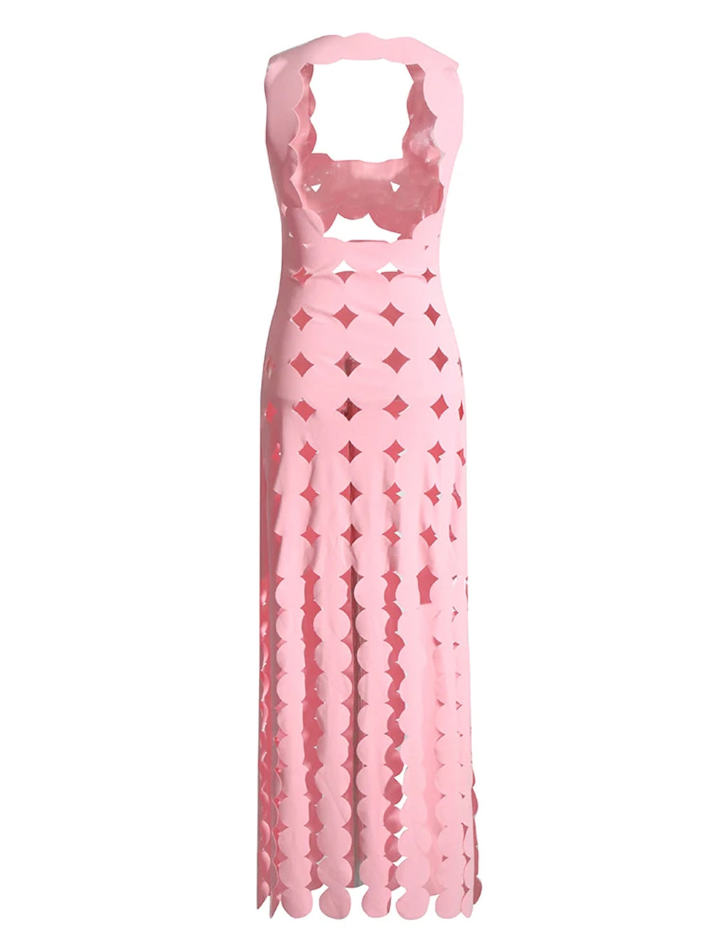 Pink Strapless Applique Fringe Tiered Maxi Dress