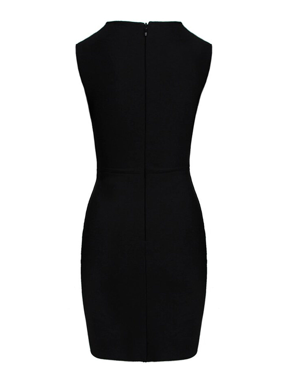 Plunging V Mesh Crystal Panel High Slit Bodycon Mini Dress