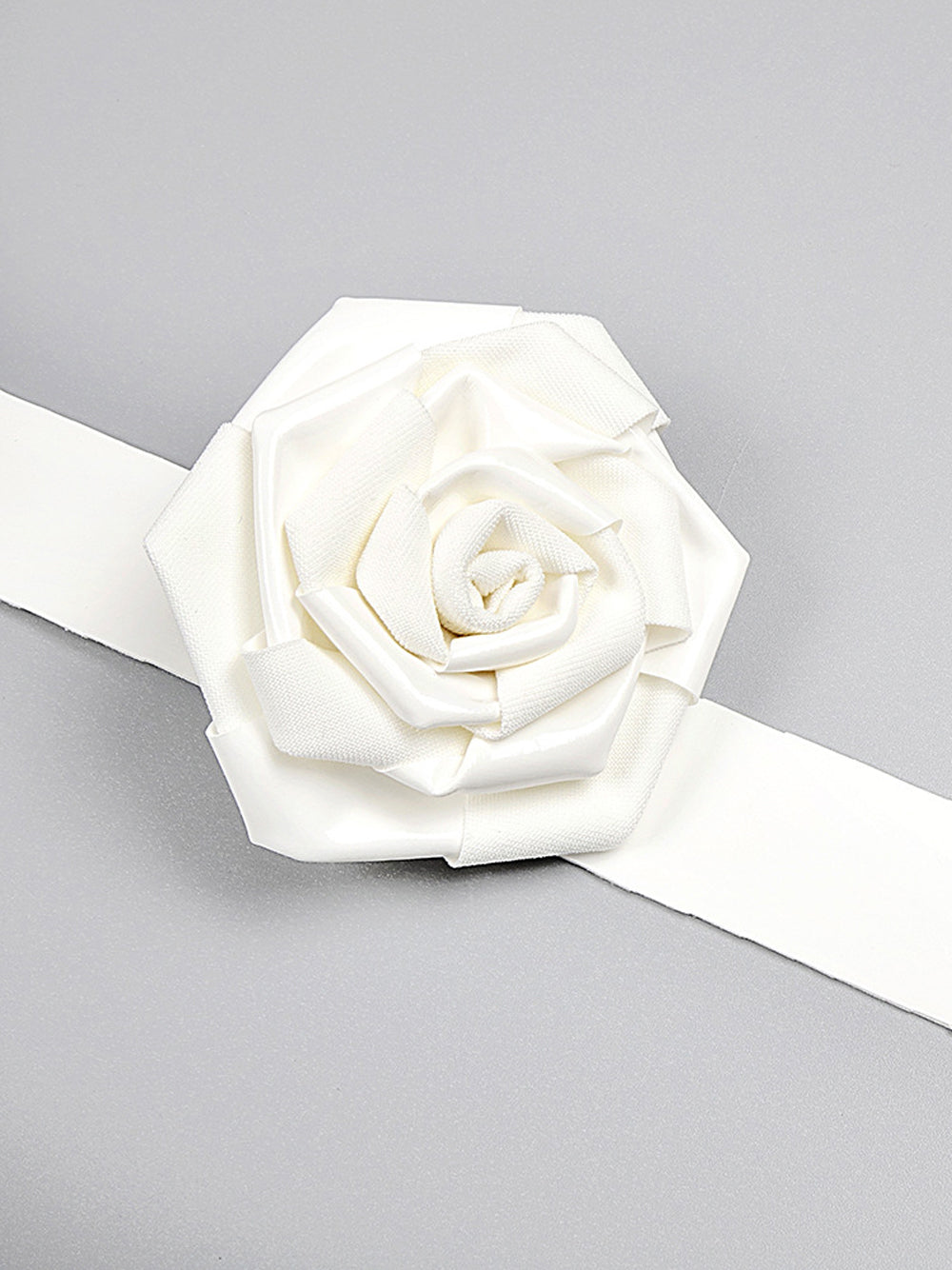 Sleeveless 3D Rosette Glossy Patent Column Maxi Dress