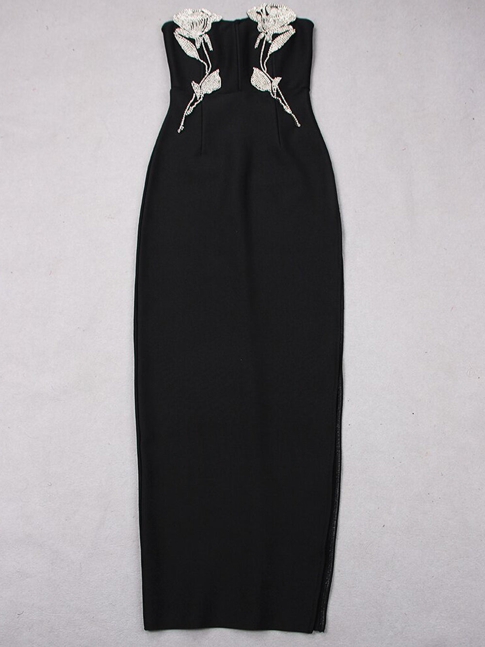 Strapless Crystal Vine Embellished Bodycon Midi Dress