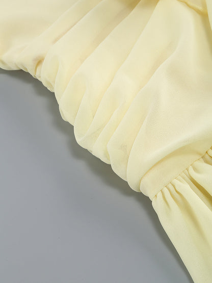 Halter Neck Ruffle Trim 3D Rosette Waist Tiered Flare Mini Dress