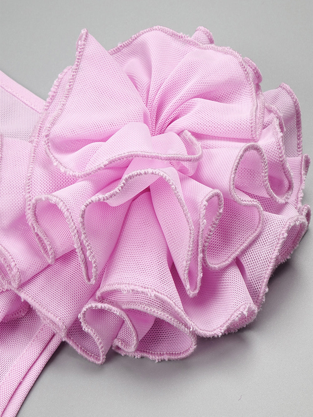 Boat Neck Sheer Mesh 3D Rosette Ruffle Cascade Mini Dress