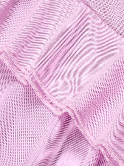 Boat Neck Sheer Mesh 3D Rosette Ruffle Cascade Mini Dress