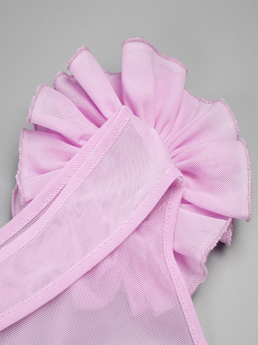 Boat Neck Sheer Mesh 3D Rosette Ruffle Cascade Mini Dress