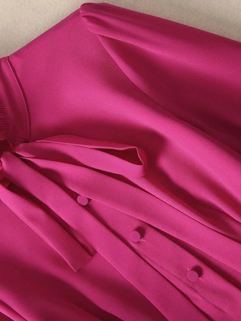 Ruffle Neck Self Tie Bow Ruffle Cuff Accordion Pleat Midi Dress