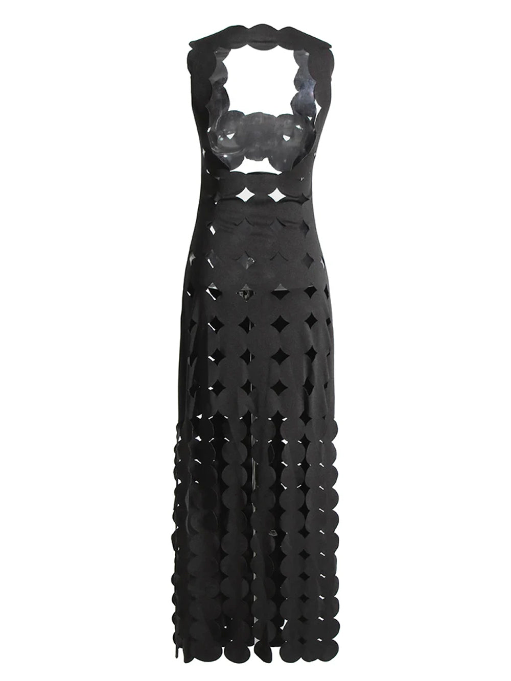 Black Strapless Applique Fringe Tiered Maxi Dress