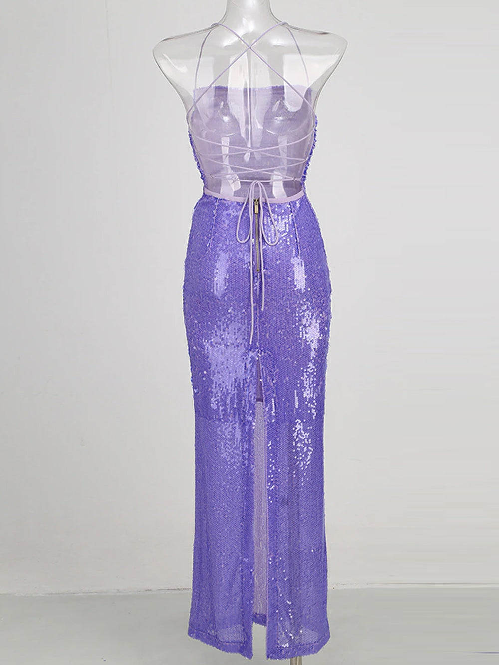 One Shoulder Sequin Draped High Slit Maxi Dress 2