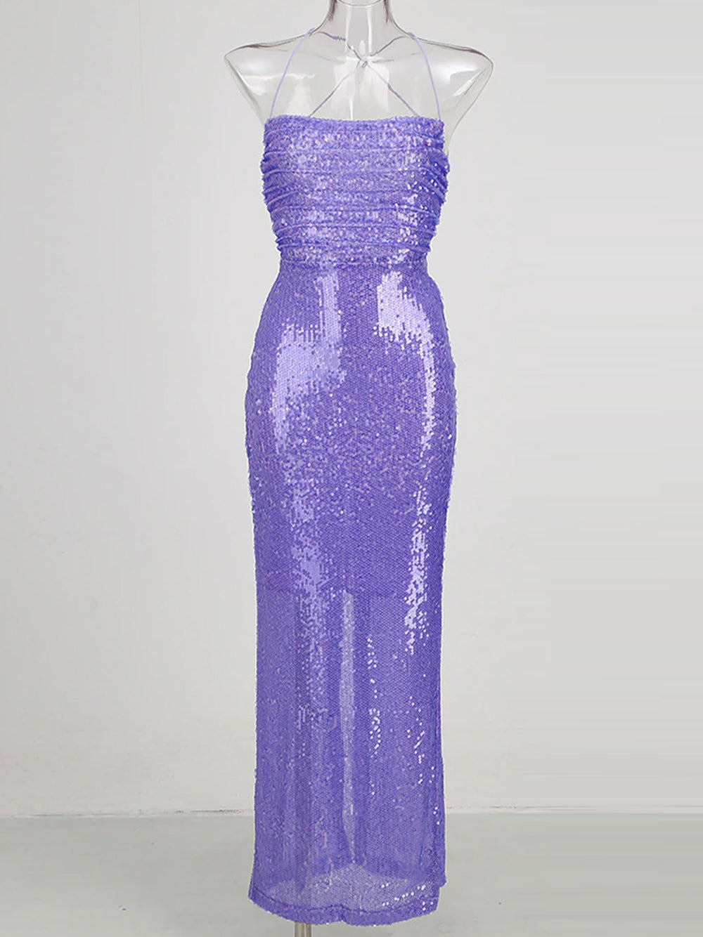 One Shoulder Sequin Draped High Slit Maxi Dress 2