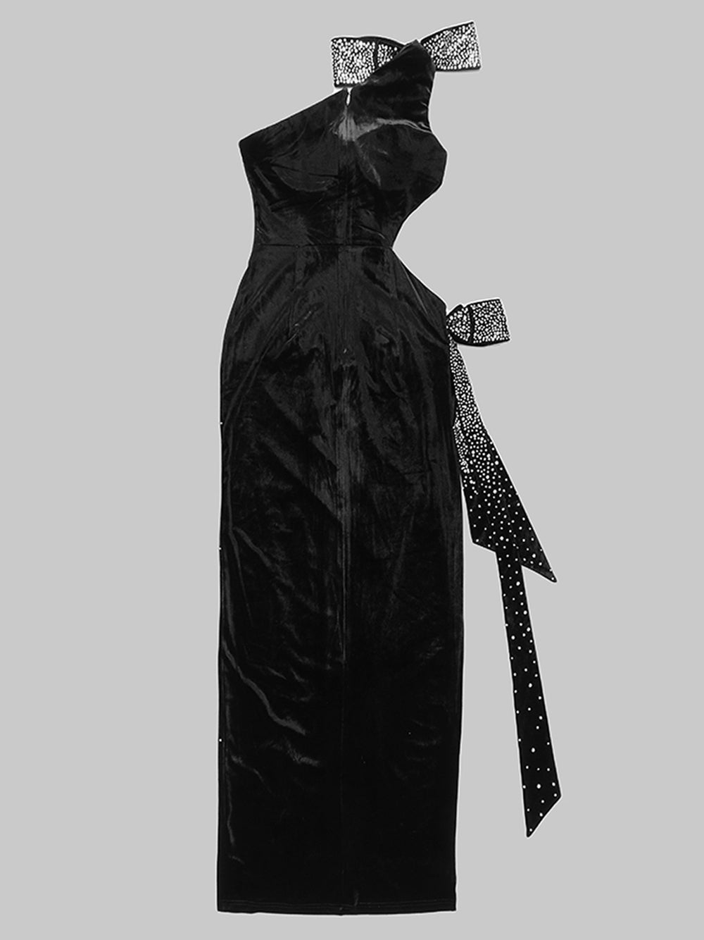 Strapless Sweetheart Ruched Side Slit Satin Maxi Dress