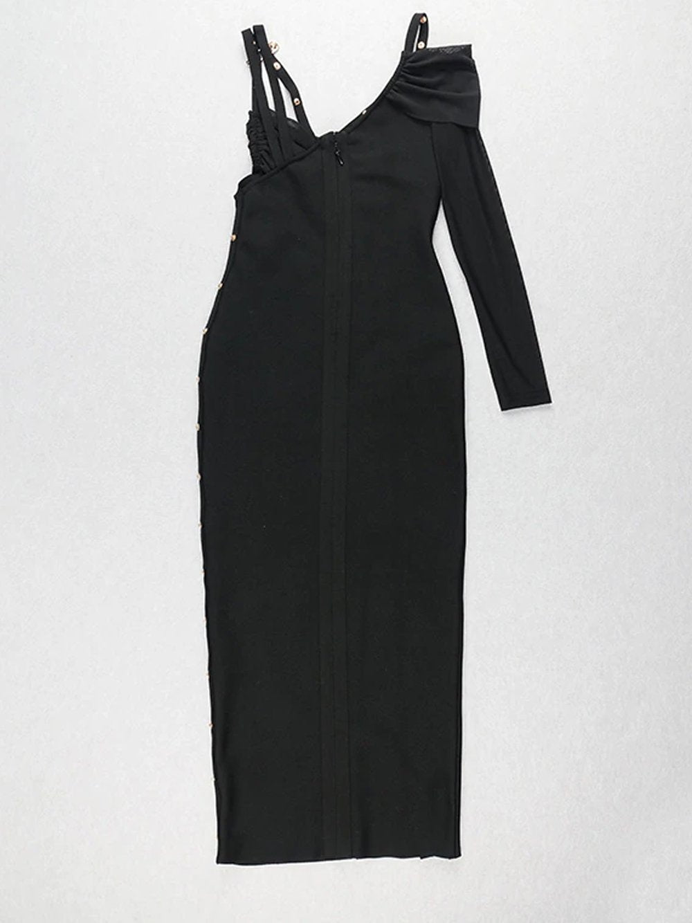 One Shoulder Ruched Cutout Side Slit Satin Maxi Dress 2