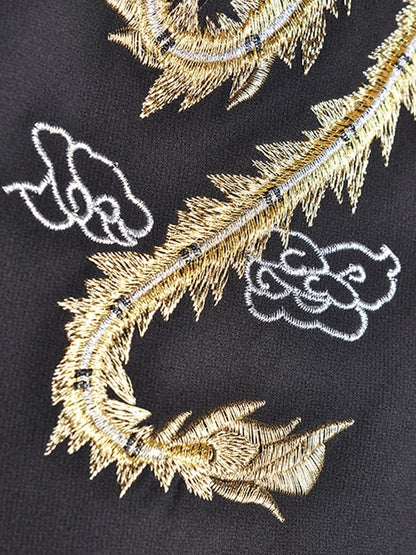 Mandarin Collar Epaulette Double Breasted Phoenix Embroidery Asymmetrical Hem Dress