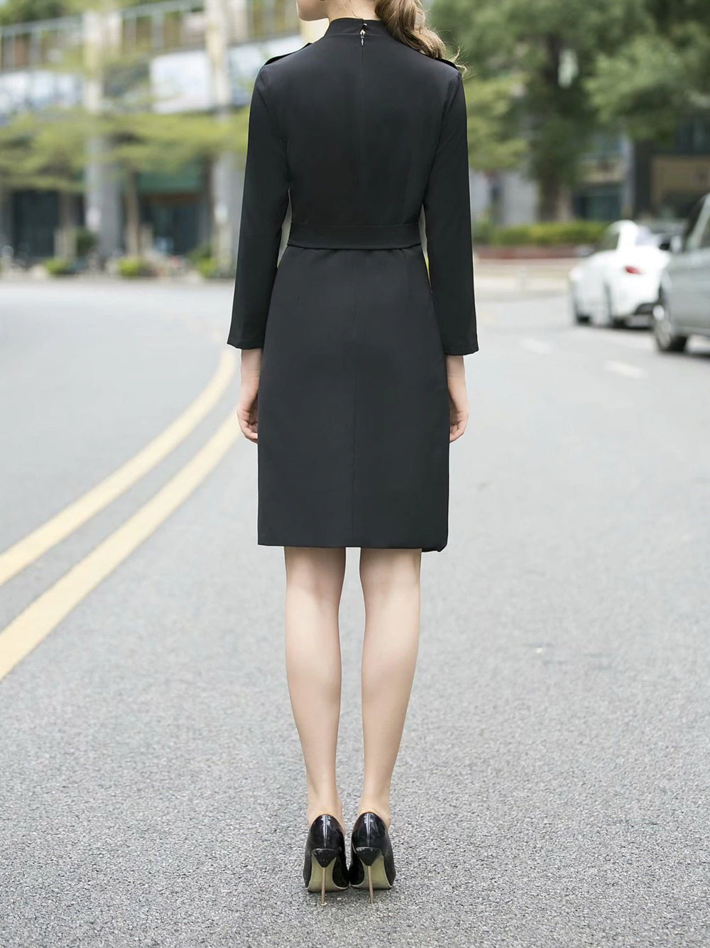 Mandarin Collar Epaulette Double Breasted Phoenix Embroidery Asymmetrical Hem Dress