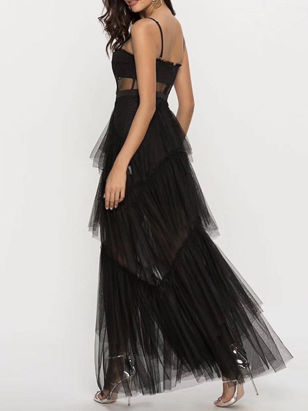 Strapless Tiered Tulle Maxi Dress
