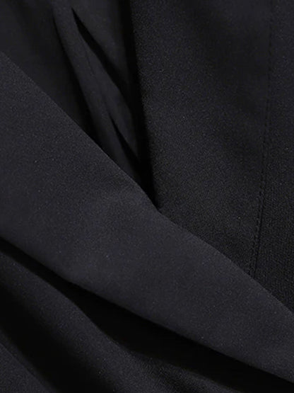 Notched Lapel Long Sleeve Belted Blazer Pleated Midi Dress