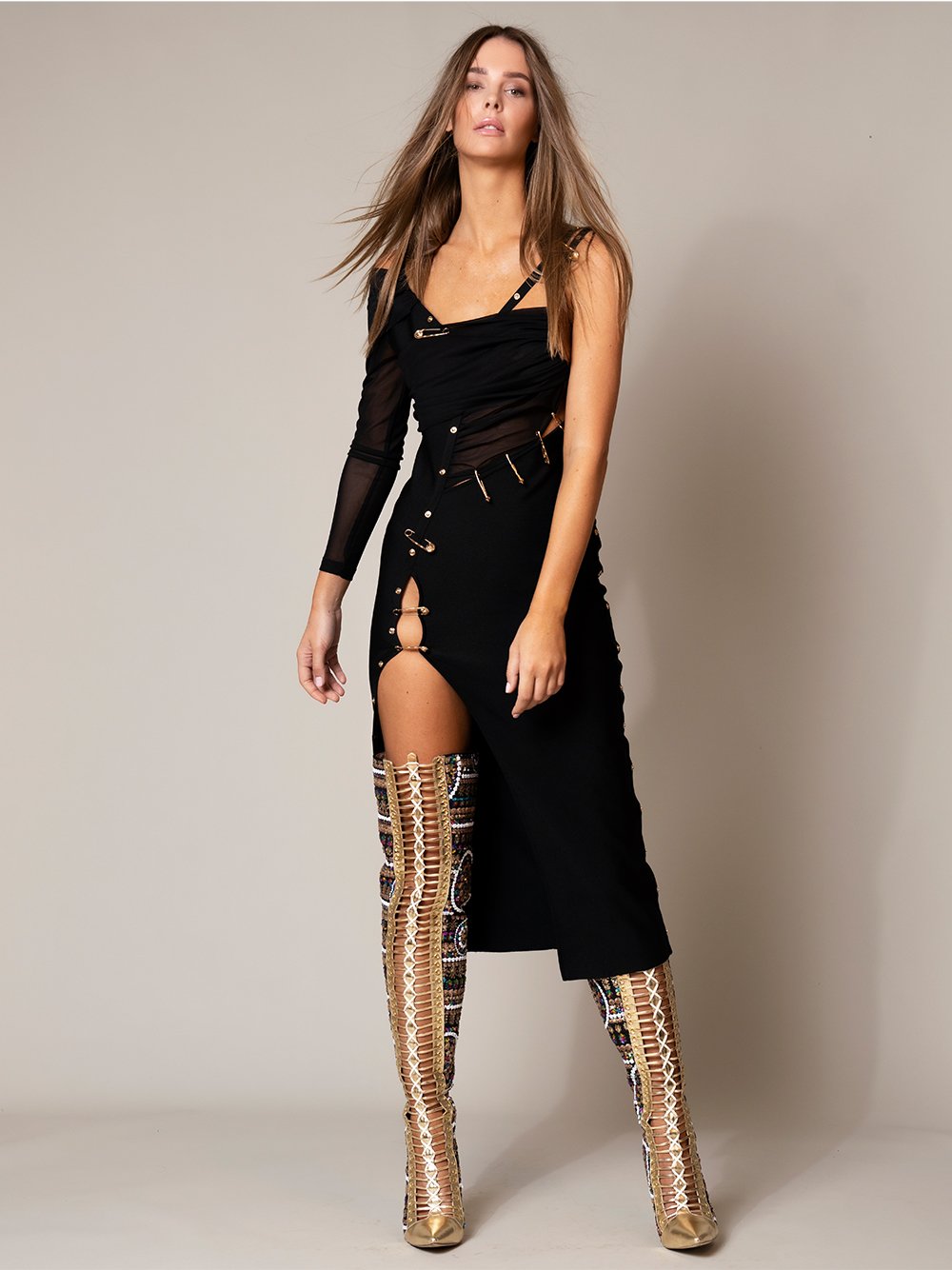 One Shoulder Ruched Cutout Side Slit Satin Maxi Dress 2