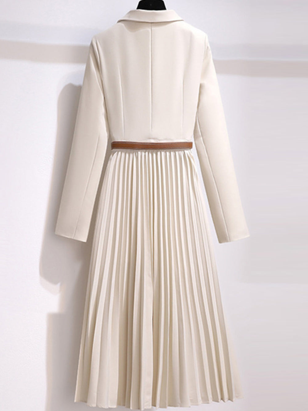 Notched Lapel Long Sleeve Button Front Blazer Pleated Midi Dress