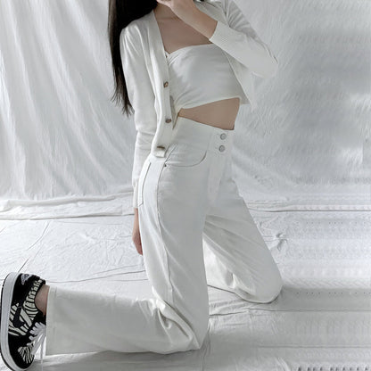 Hight Waist Blue White Wide Leg Comfy Jeans