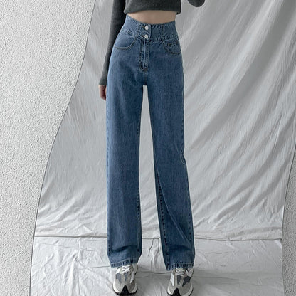Hight Waist Blue White Wide Leg Comfy Jeans
