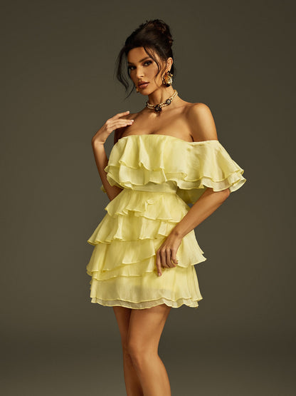 Off Shoulder Tiered Ruffle Mini Dress