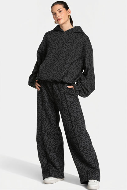 Leopard Hooded Loose Two Piece Set