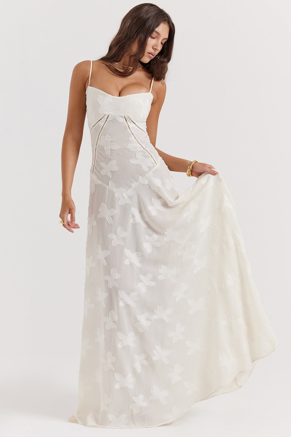 Bustier Seam Spaghetti Strap Devore Burnout Maxi Dress