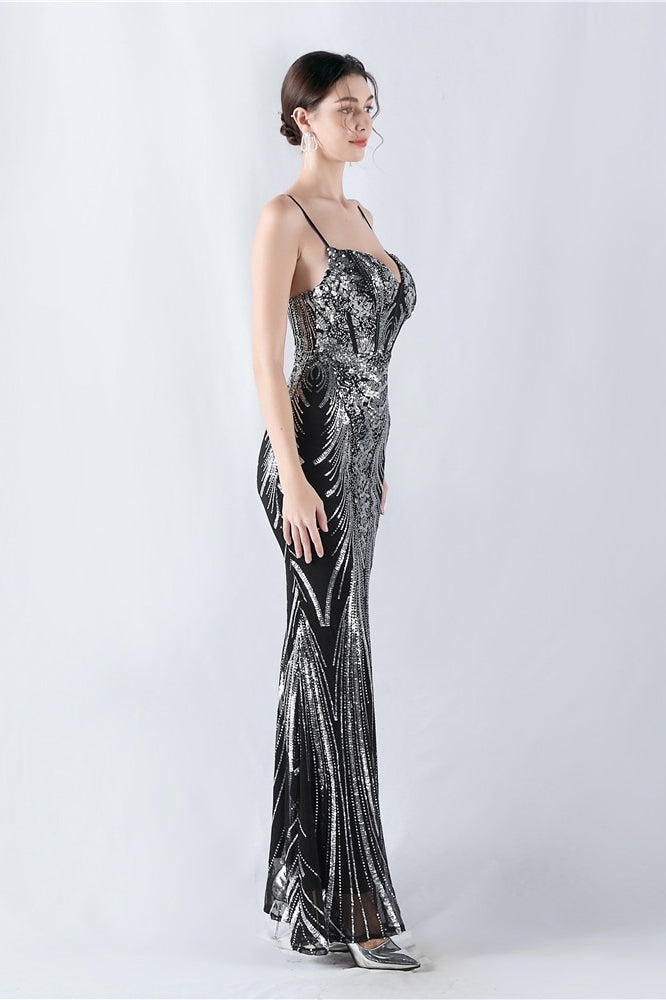 Boned Sequin Embroidered Formal Dress