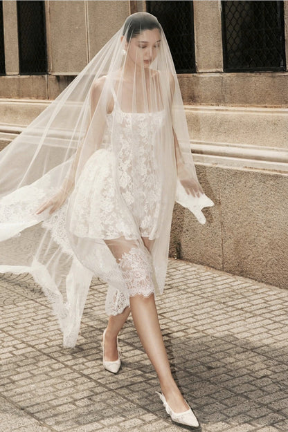 Lace Ruffled Waist Mini Party Dress
