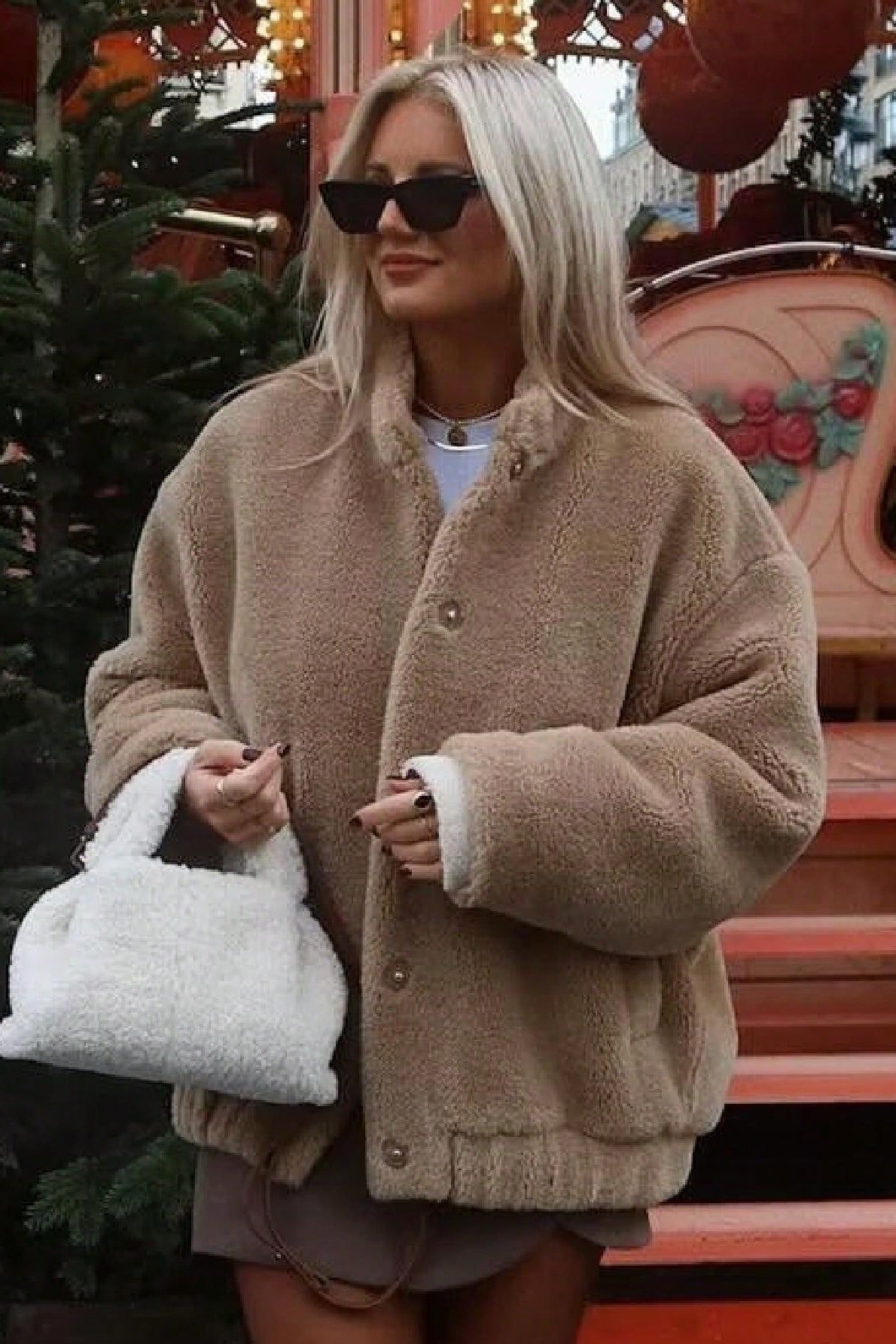 Fleece Faux Fur Bomber Coat