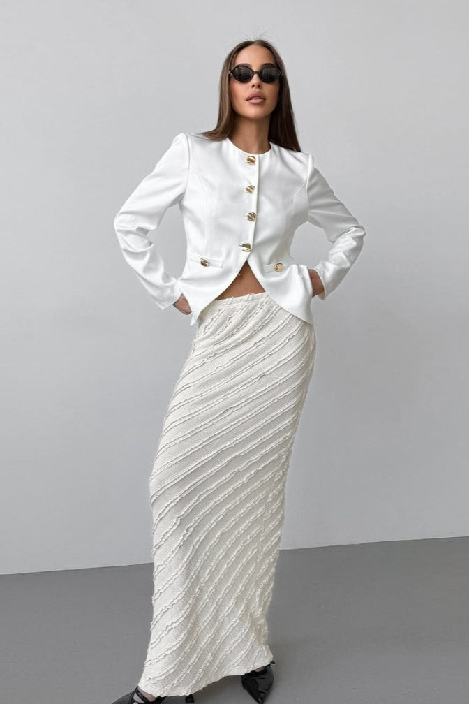 Textured Lace Straight Maxi Skirt