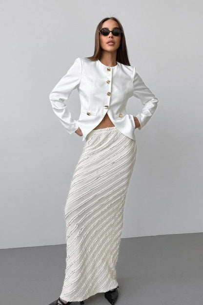 Textured Lace Straight Maxi Skirt