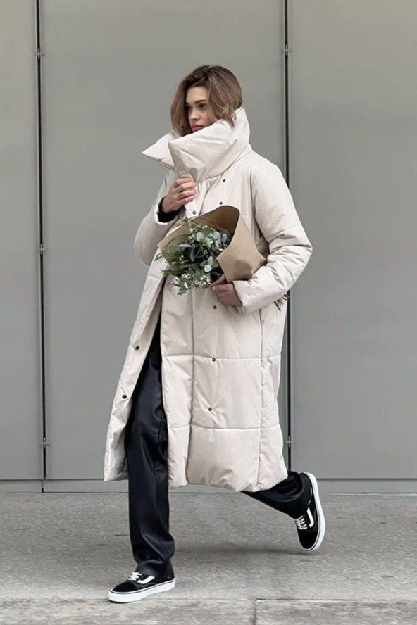 Long Stand Collar Relaxed Quilted Puffer Jacket